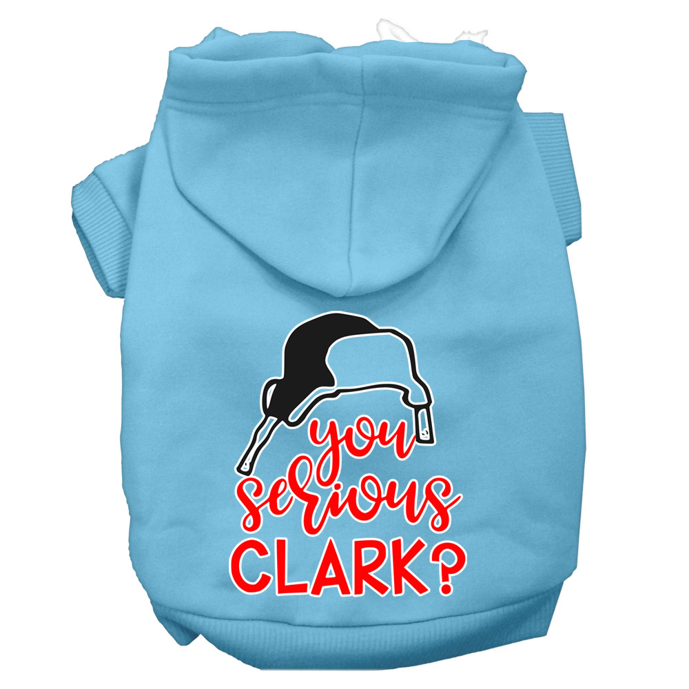 You Serious Clark? Screen Print Dog Hoodie Baby Blue L